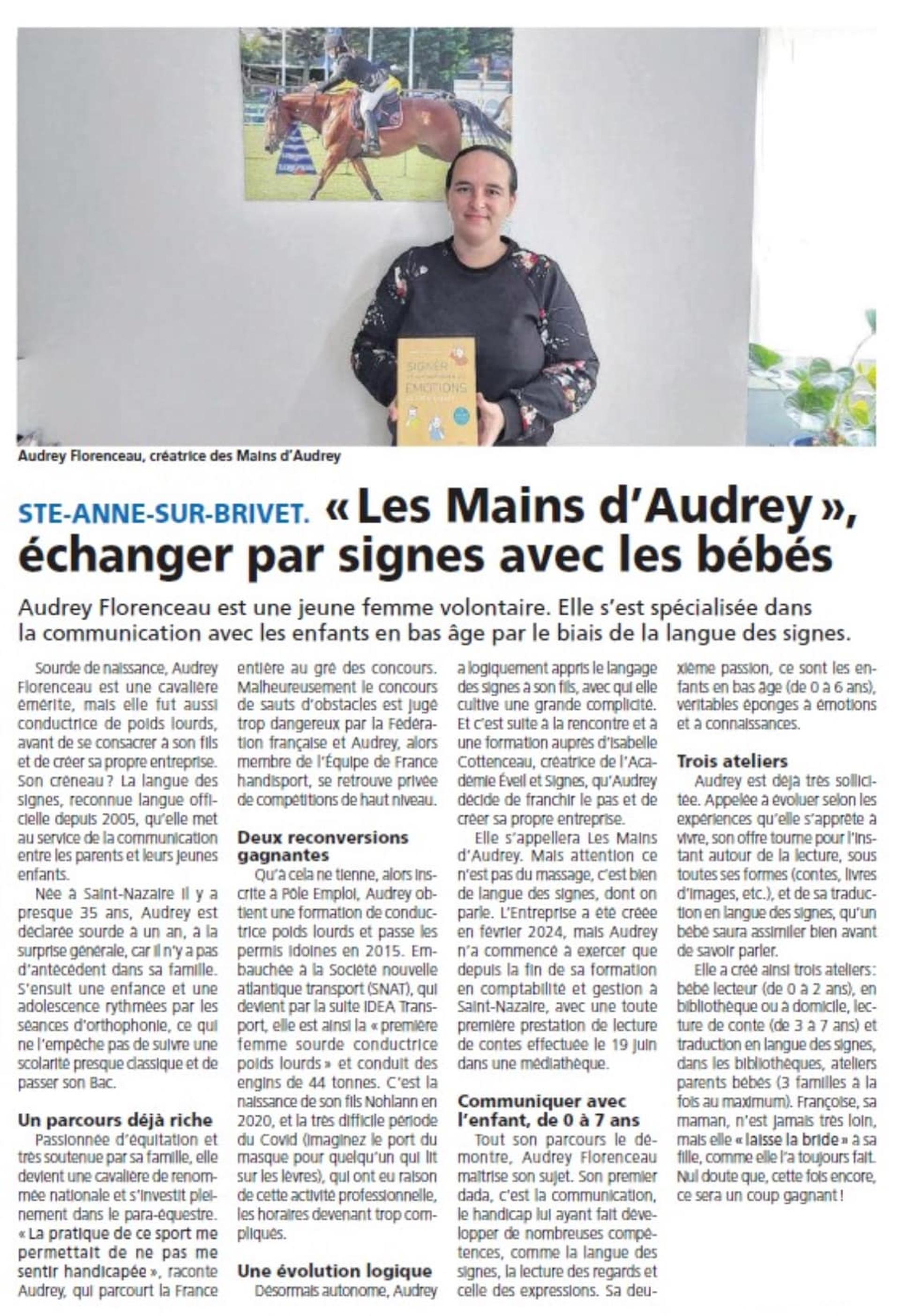 Article de presse sur Les Mains d'Audrey, ateliers bébé signe et communication parent-bébé